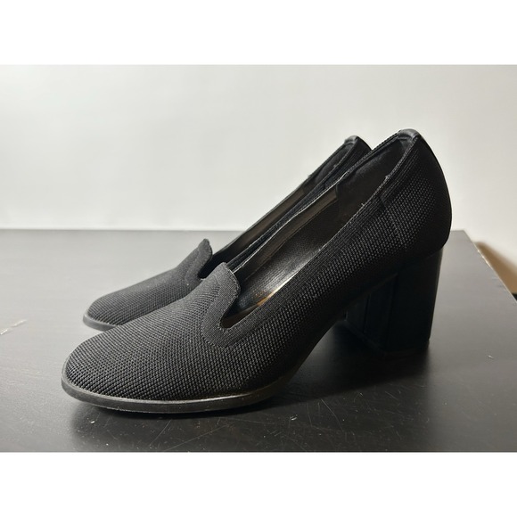 Adrienne Vittadini Women's Square Toe Knitted Black Block Heel Pumps Size 8.0M - Picture 1 of 6